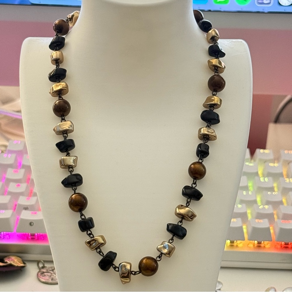 Boho Black, bronze, and Gold Adjustable Beaded Necklace